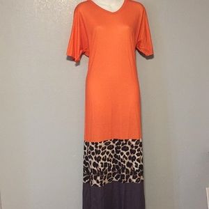 XL Orange Gray and animal print V Neck maxi dress